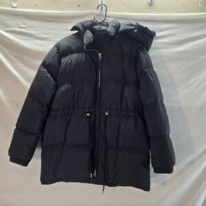 ARKET Women's Medium Black Down Padded Mid Length Hooded Puffer Parka Coat
